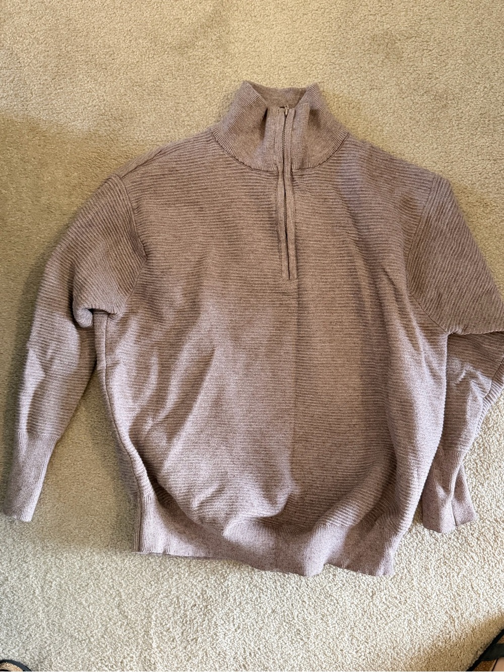 Ribbed Half-Zip Sweater in Dusty Mauve